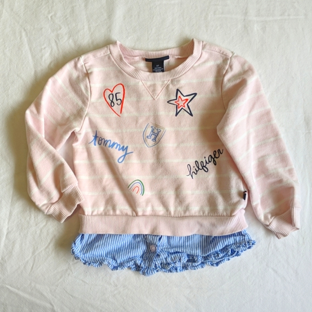 Tommy Hilfiger Pink Sweatshirt with Blue Ruffle Hem